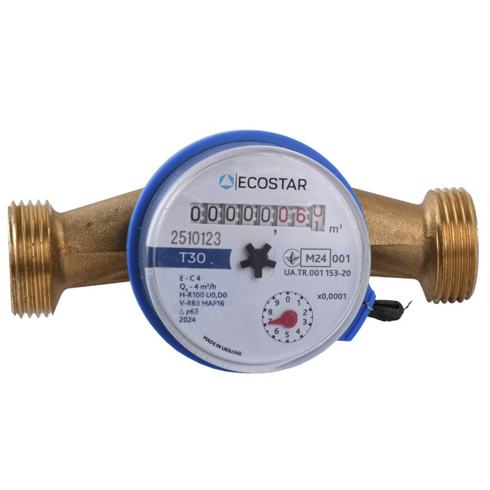 Лічильник холодної води ECOSTAR DN20 3/4″   БЕЗ ШТУЦЕРА   L130 E-C 4,0