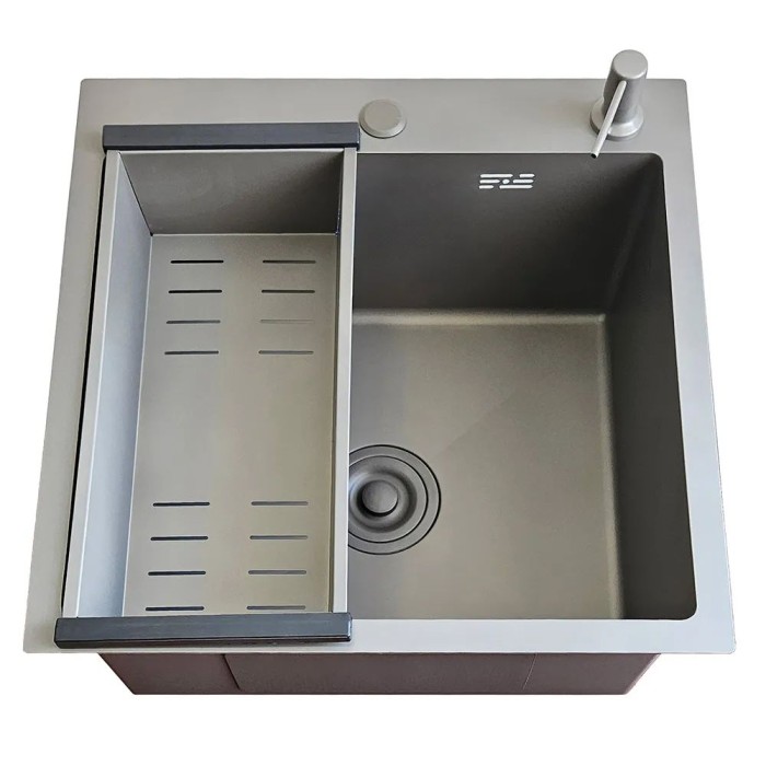 ID 6050 -G мийка одинар.600x500x215мм, (3.0/0.8мм), сифон, дозатор, кошик, PVD Grey {1/1} ID 6050 -G мийка одинар.600x500x215мм, (3.0/0.8мм), сифон, дозатор, кошик, PVD Grey {1/1}