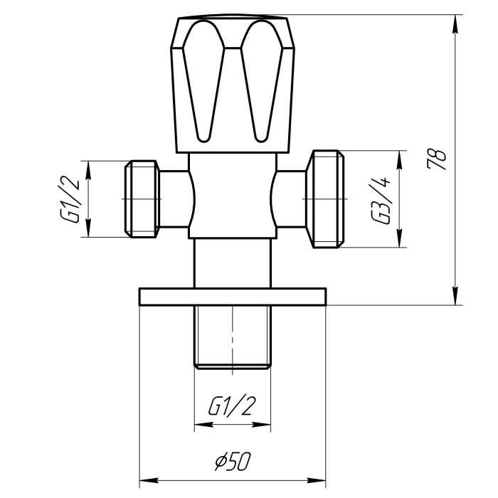 Кран вентильний кутовий Professional 1/2″X1/2″X3/4″ NV-QP555 Кран вентильний кутовий Professional 1/2″X1/2″X3/4″ NV-QP555