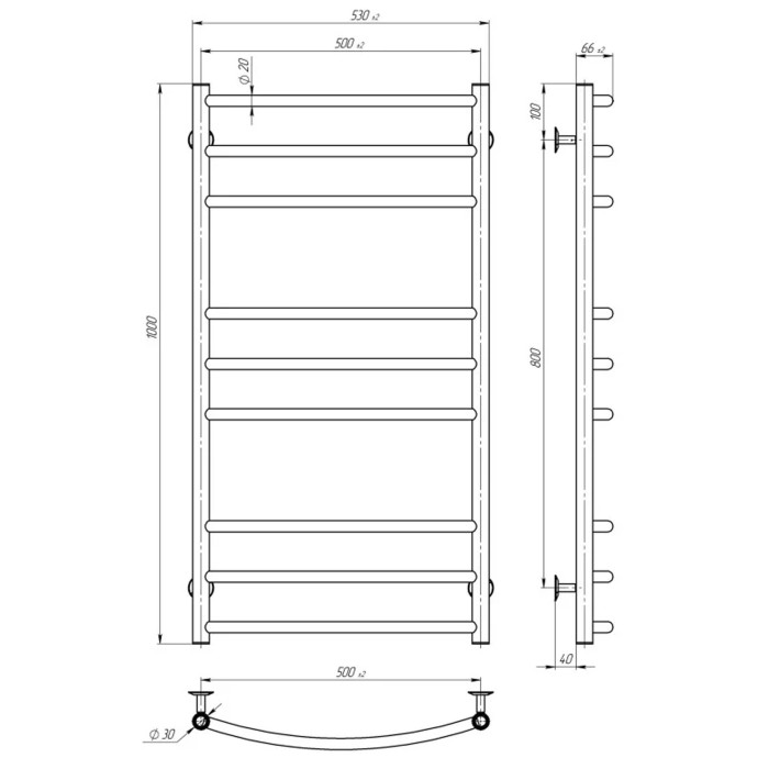 Рушникосушарка UNIO LDE ЕU 1000-500-9 BLK Драбинка Дуга Еліт електро чорна Рушникосушарка UNIO LDE ЕU 1000-500-9 BLK Драбинка Дуга Еліт електро чорна