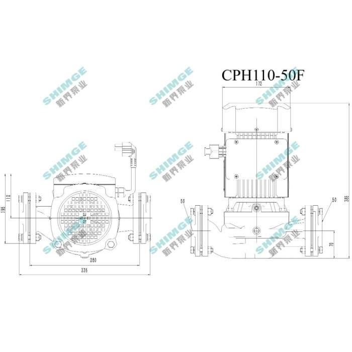 Насос циркуляційний SHIMGE CPH110-50F, Hmax 20м, Qmax 400 л/хв, 1,5 кВт