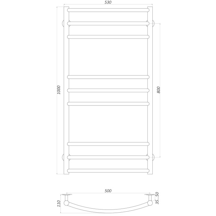 Рушникосушарка UNIO LDE W 1000-500-9 BLK Драбинка Дуга Еліт вода чорна