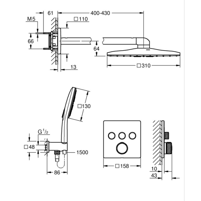 Прихована душова система з RSH SmartActive 310 Cube Grohe Grohtherm SmartControl (1039980000) Прихована душова система з RSH SmartActive 310 Cube Grohe Grohtherm SmartControl (1039980000)