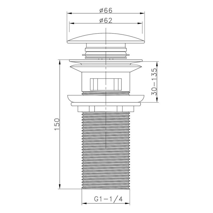 Донний клапан ITAL HF1003-Y150, автомат, з переливом, Ø62мм, 1 1/4", латунь, хром Донний клапан ITAL HF1003-Y150, автомат, з переливом, Ø62мм, 1 1/4", латунь, хром