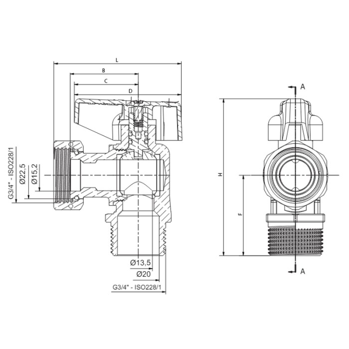 Кран кульовий кутовий Н/Г, Roho R116-075B -3/4"х3/4" ВЗ ручка "метелик" чорна (RO0238) Кран кульовий кутовий Н/Г, Roho R116-075B -3/4"х3/4" ВЗ ручка "метелик" чорна (RO0238)