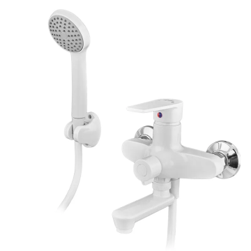 PLAMIX OSCAR-008 EURO SET WHITE Змішувач для ванни(зі шлангом,лійкою та кроншт.)(Кол.білий)(24шт/ящ)
