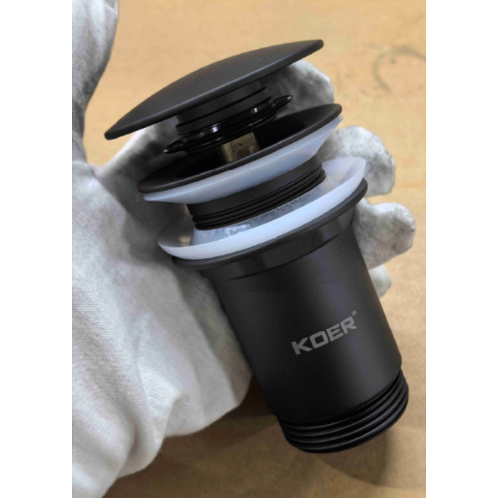 Донний клапан для раковини Koer PW-08-05 1 1/4''  без переливу автоматичний СLICK-СLACK (Колір чорн) (KR5789)