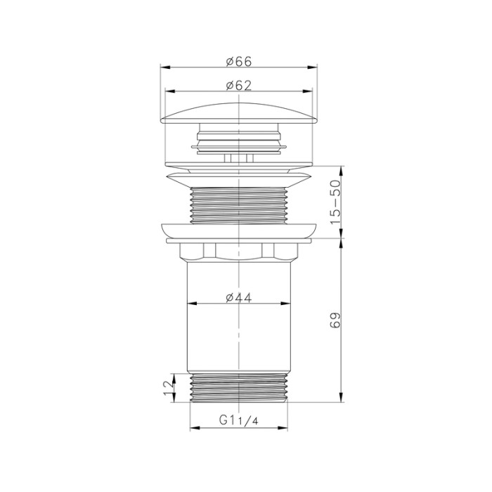 Донний клапан для раковини Koer PW-08-05 1 1/4''  без переливу автоматичний СLICK-СLACK (Колір чорн) (KR5789)