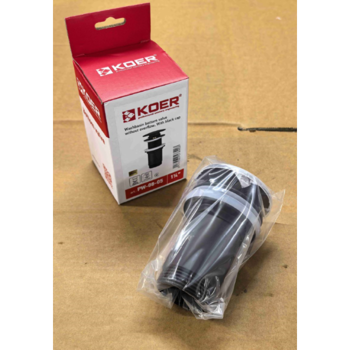 Донний клапан для раковини Koer PW-08-05 1 1/4''  без переливу автоматичний СLICK-СLACK (Колір чорн) (KR5789)