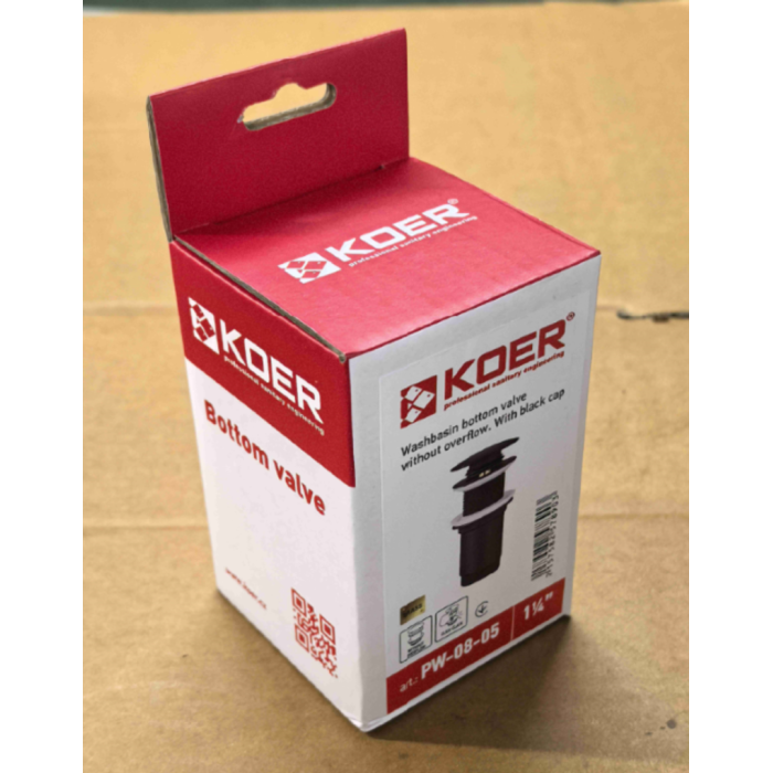 Донний клапан для раковини Koer PW-08-05 1 1/4''  без переливу автоматичний СLICK-СLACK (Колір чорн) (KR5789)