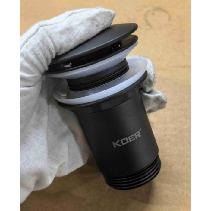 Донний клапан для раковини Koer PW-08-05 1 1/4''  без переливу автоматичний СLICK-СLACK (Колір чорн) (KR5789)