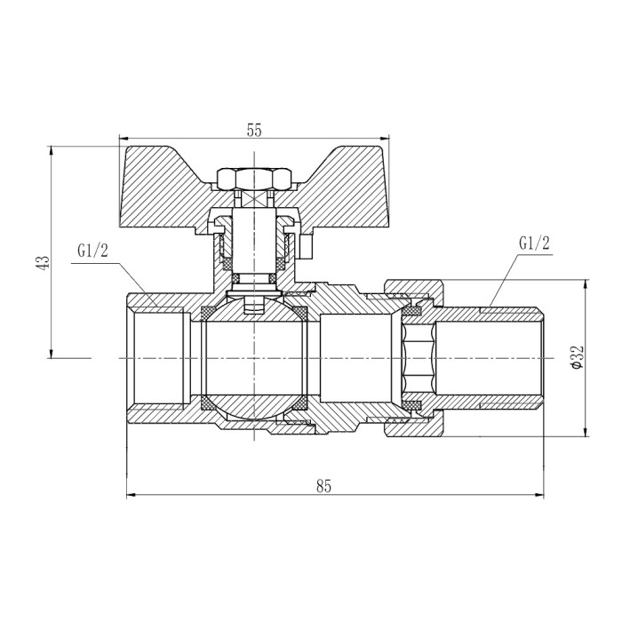 Кран кульовий "Американка" Thermo Alliance Forte 1/2" прямий SF220W15 Кран кульовий "Американка" Thermo Alliance Forte 1/2" прямий SF220W15