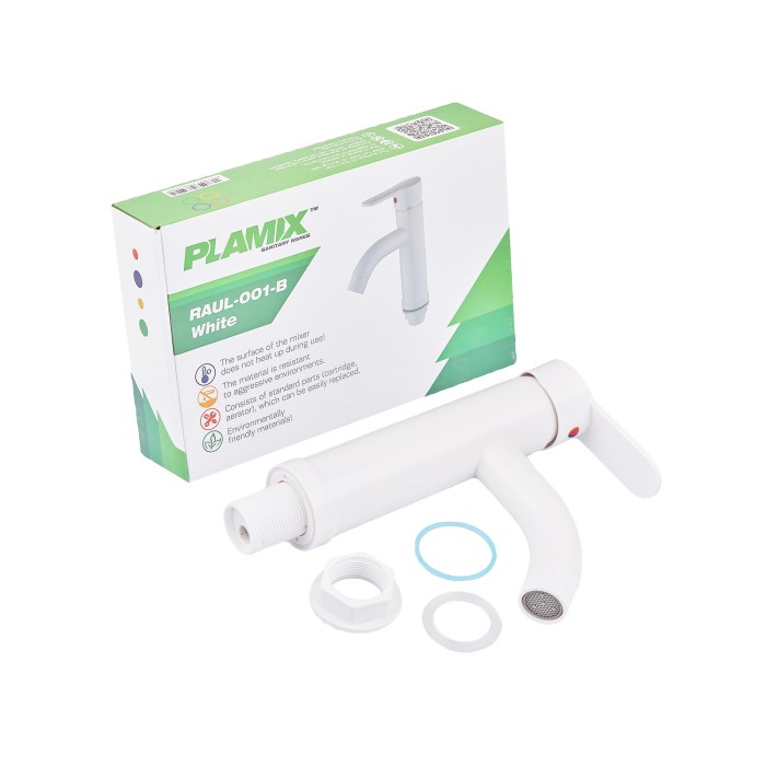 Змішувач для умивальника Plamix Raul-001-B White (без підведення) (PM0652) Змішувач для умивальника Plamix Raul-001-B White (без підведення) (PM0652)