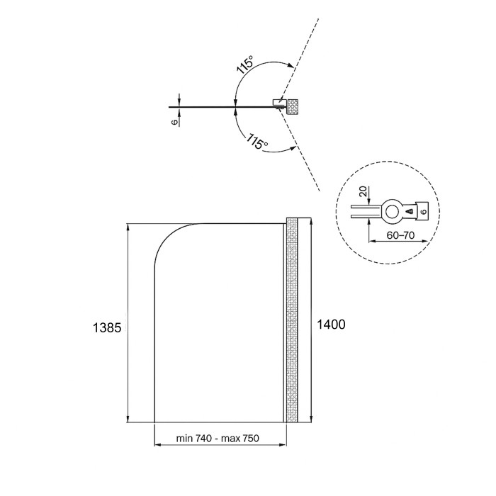 Штора на ванну Qtap Standard BLM407513APR скло Pear 6 мм, 75х140 см, права Штора на ванну Qtap Standard BLM407513APR скло Pear 6 мм, 75х140 см, права