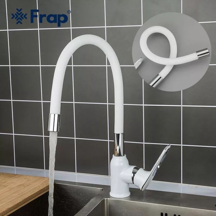 Змішувач для кухні Frap F4049 з гнучким виливом, білий/хром Змішувач для кухні Frap F4049 з гнучким виливом, білий/хром