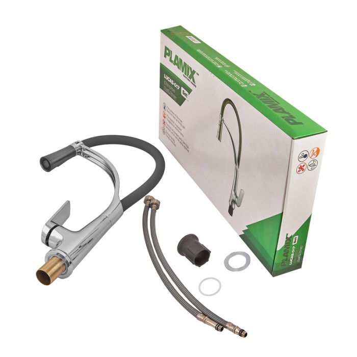 Змішувач для кухні Plamix Lucas-017 SET CHROME REFL.Grey з підведенням (PM0715) Змішувач для кухні Plamix Lucas-017 SET CHROME REFL.Grey з підведенням (PM0715)