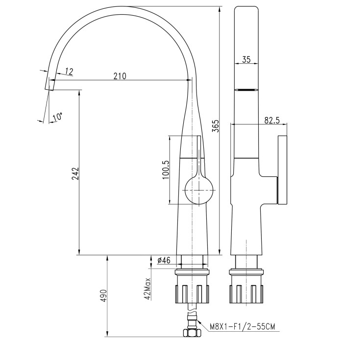 Змішувач для кухні TOPAZ MODERNO TMD-33203S-H78A, Шланги TAQ-M0865 Змішувач для кухні TOPAZ MODERNO TMD-33203S-H78A, Шланги TAQ-M0865