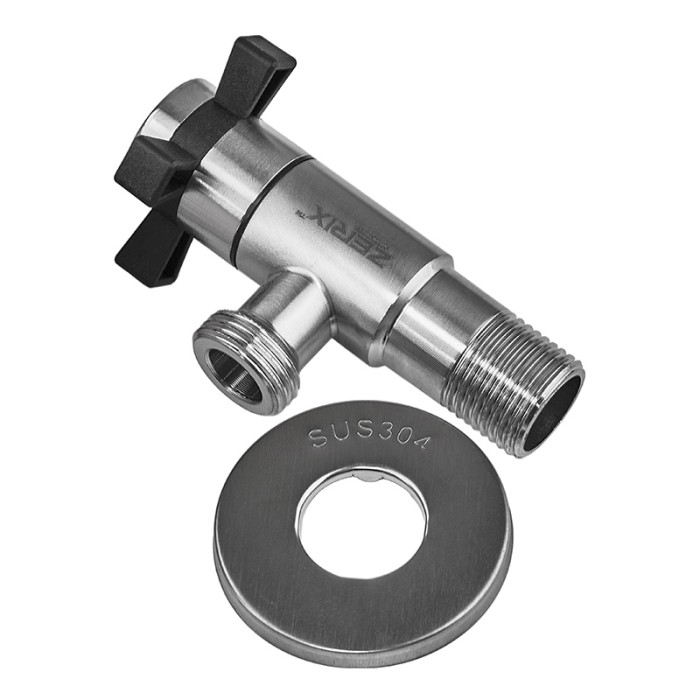 Кран для підключення сантехприладів Zerix VAL-09-1/2x1/2 з нерж.сталі SUS304 (ZX5102) Кран для підключення сантехприладів Zerix VAL-09-1/2x1/2 з нерж.сталі SUS304 (ZX5102)