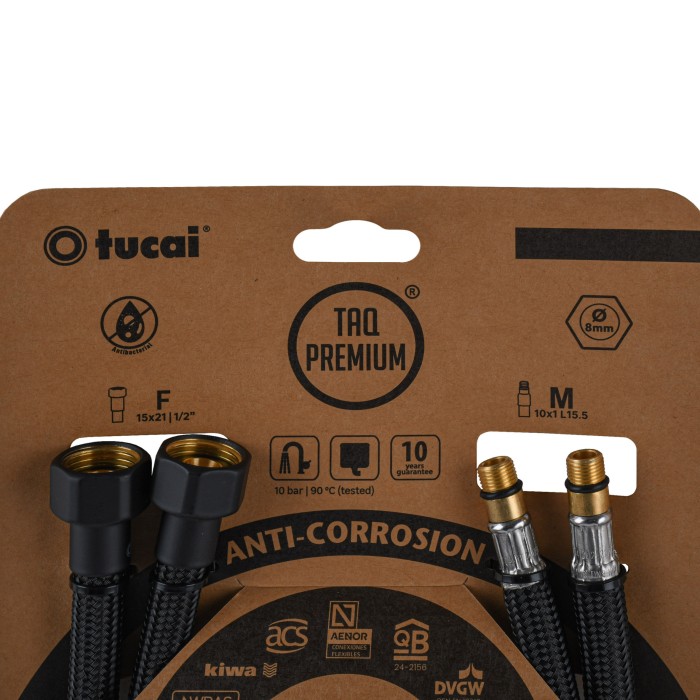 Шланг для змішувача TUCAI TAQ PREMIUM GRIF М10х1/2″ 0,6м. АНТИКОР. AСB ПАРА (Чорний Мат) 210393