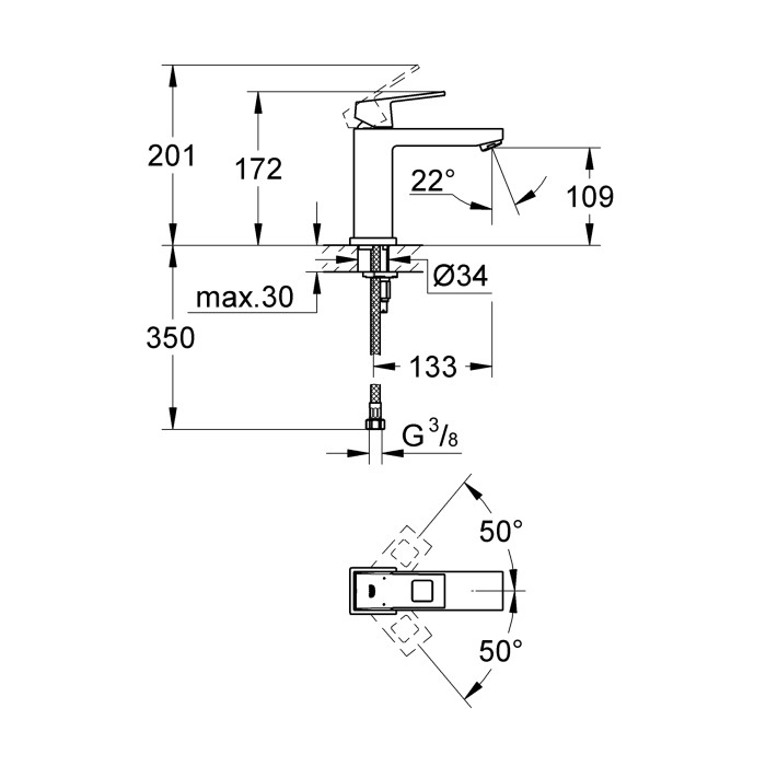 Змішувач для раковини M-розміру Grohe Eurocube (23446000) Змішувач для раковини M-розміру Grohe Eurocube (23446000)
