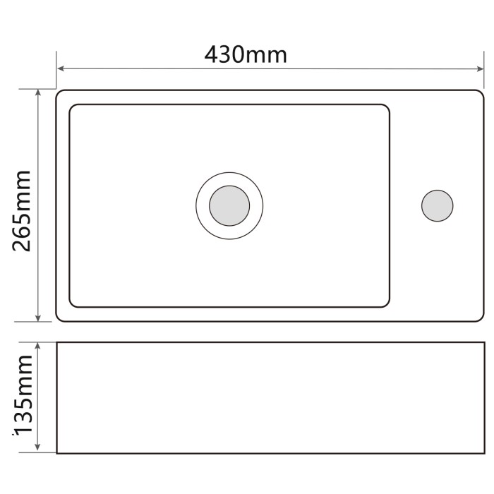 Раковина підвісна Mixxus Premium QUADRO-1201-L 430х265х135mm з отвором під змішувач (MP6505)