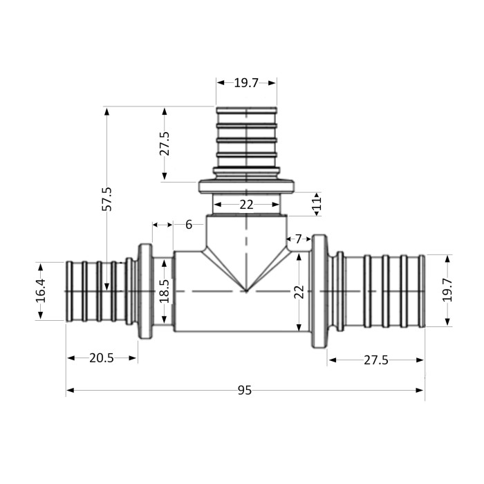 Трійник натяжний Icma №1039 d25х25х20 851039GXGXGW05 Трійник натяжний Icma №1039 d25х25х20 851039GXGXGW05