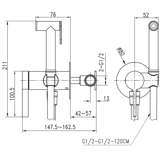 Змішувач гігієнічний TOPAZ MODERNO TMD-33106-H78A Змішувач гігієнічний TOPAZ MODERNO TMD-33106-H78A