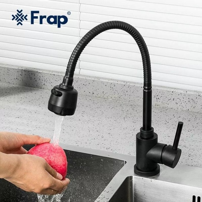 Змішувач для кухні Frap F40993-6 з гнучким виливом, 2 режими, чорний Змішувач для кухні Frap F40993-6 з гнучким виливом, 2 режими, чорний