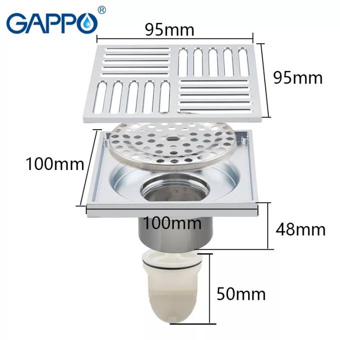 Вертикальний трап GAPPO G81051, латунь, 100х100 мм, хром Вертикальний трап GAPPO G81051, латунь, 100х100 мм, хром