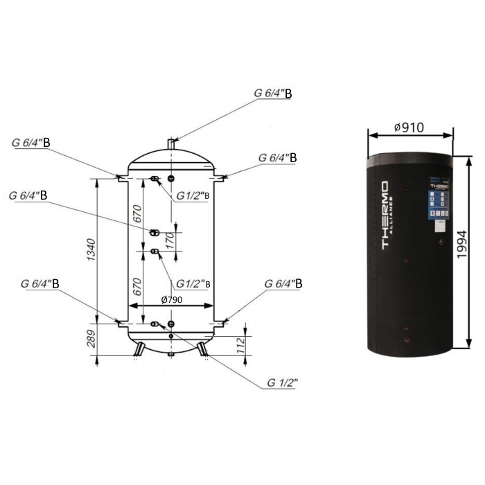 Теплоакумулятор Thermo Alliance TA-ТАМ-00 1000 з ізоляцією 60 мм Теплоакумулятор Thermo Alliance TA-ТАМ-00 1000 з ізоляцією 60 мм