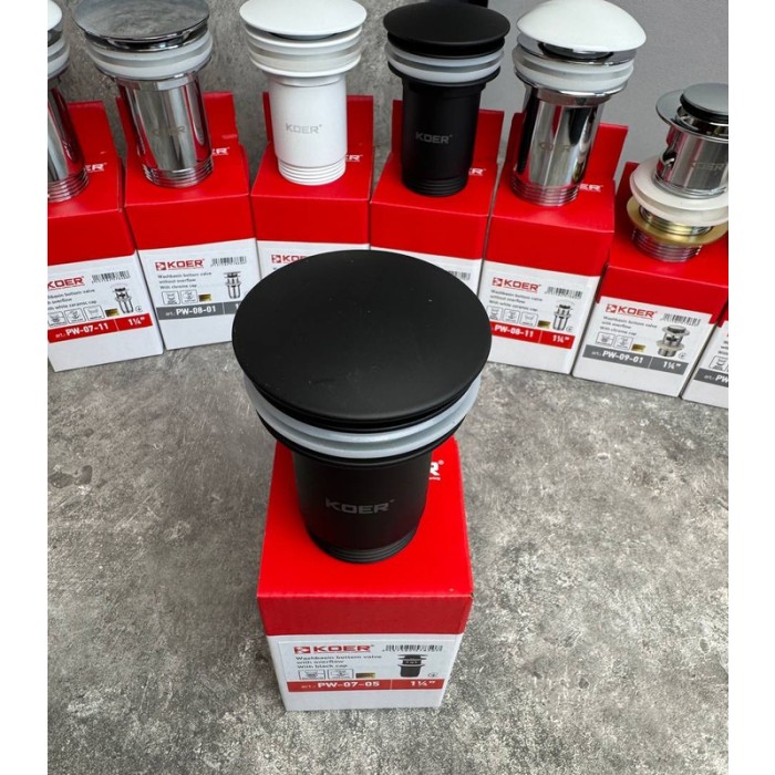 Донний клапан для раковини Koer PW-07-05 1 1/4'' з переливом автоматичний СLICK-СLACK (Колір чорн) (KR5785) Донний клапан для раковини Koer PW-07-05 1 1/4'' з переливом автоматичний СLICK-СLACK (Колір чорн) (KR5785)
