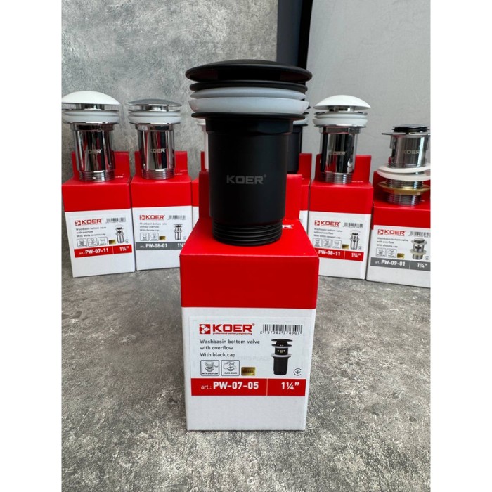 Донний клапан для раковини Koer PW-07-05 1 1/4'' з переливом автоматичний СLICK-СLACK (Колір чорн) (KR5785) Донний клапан для раковини Koer PW-07-05 1 1/4'' з переливом автоматичний СLICK-СLACK (Колір чорн) (KR5785)