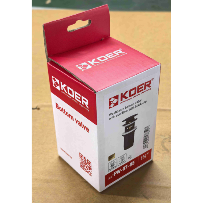 Донний клапан для раковини Koer PW-07-05 1 1/4'' з переливом автоматичний СLICK-СLACK (Колір чорн) (KR5785) Донний клапан для раковини Koer PW-07-05 1 1/4'' з переливом автоматичний СLICK-СLACK (Колір чорн) (KR5785)