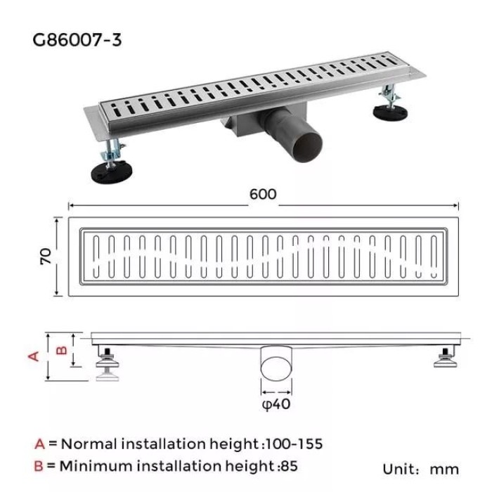 Трап для душу GAPPO G86007-3, 70х600 мм, нержавіюча сталь Трап для душу GAPPO G86007-3, 70х600 мм, нержавіюча сталь