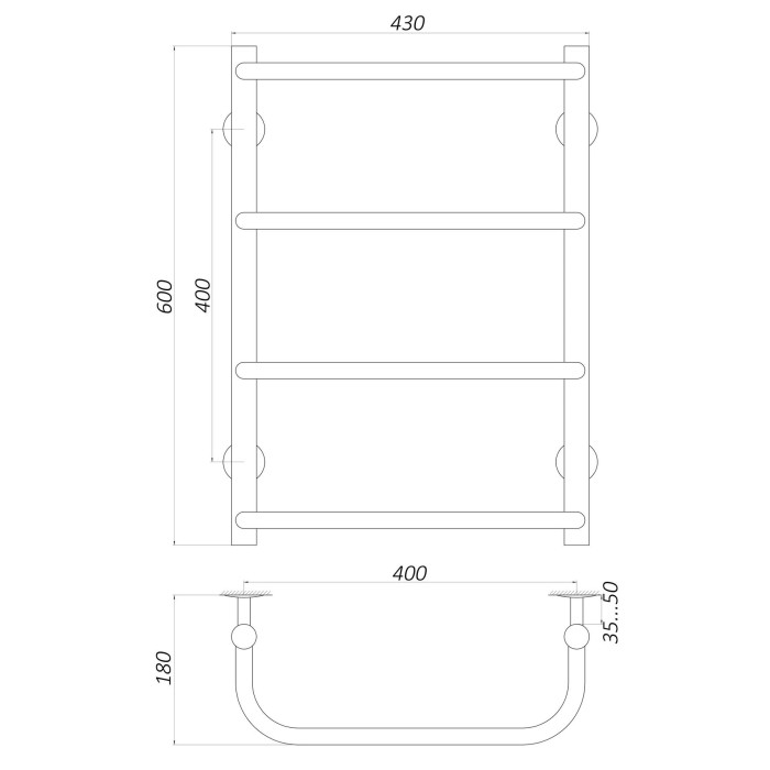 Рушникосушарка UNIO LS W 600-400-4 Драбинка Скоба вода Рушникосушарка UNIO LS W 600-400-4 Драбинка Скоба вода