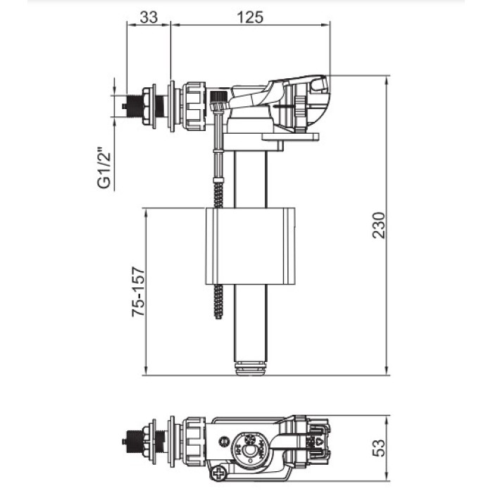 Арматура наповнювальна Koer KT-0105-1/2" з боковим підвед., латунне різьбл. 1/2" (KR5610) Арматура наповнювальна Koer KT-0105-1/2" з боковим підвед., латунне різьбл. 1/2" (KR5610)