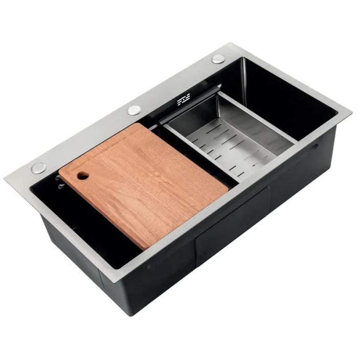 Мийка Zerix ZH7545-SET-05 DECOR NANO-BLACK (3.0/0.8) з нерж. сталі, комплект (графіт) (ZM5582) Мийка Zerix ZH7545-SET-05 DECOR NANO-BLACK (3.0/0.8) з нерж. сталі, комплект (графіт) (ZM5582)