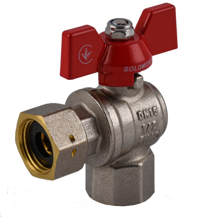 Кран кульовий кутовий з накидною гайкою SOLOMON 1/2″ ВВ PN40 (V3002-S) Кран кульовий кутовий з накидною гайкою SOLOMON 1/2″ ВВ PN40 (V3002-S)