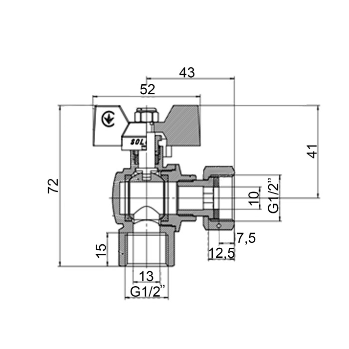 Кран кульовий кутовий з накидною гайкою SOLOMON 1/2″ ВВ PN40 (V3002-S) Кран кульовий кутовий з накидною гайкою SOLOMON 1/2″ ВВ PN40 (V3002-S)