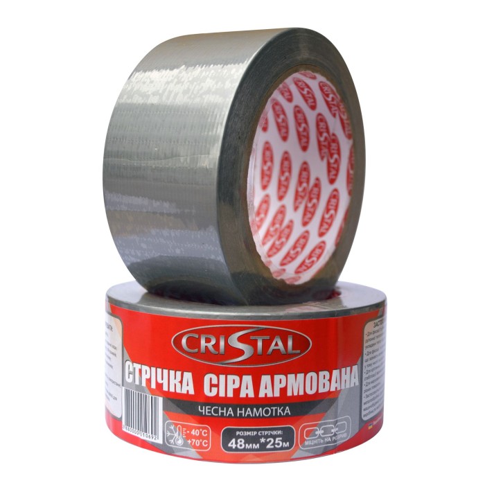 Стрічка армована CRISTAL 48мм х 25м сіра Стрічка армована CRISTAL 48мм х 25м сіра