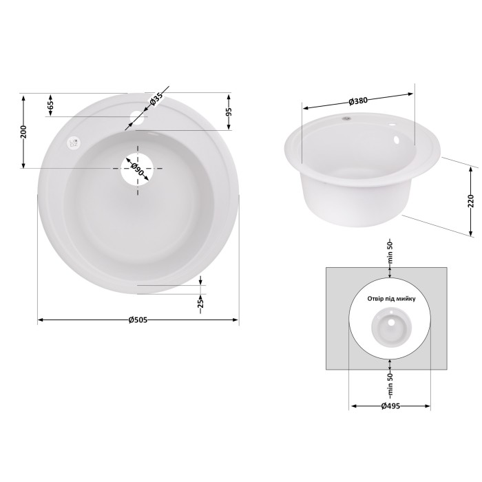 Кухонна мийка Lidz D510/200 WHI-01 (LIDZWHI01D510200) Кухонна мийка Lidz D510/200 WHI-01 (LIDZWHI01D510200)