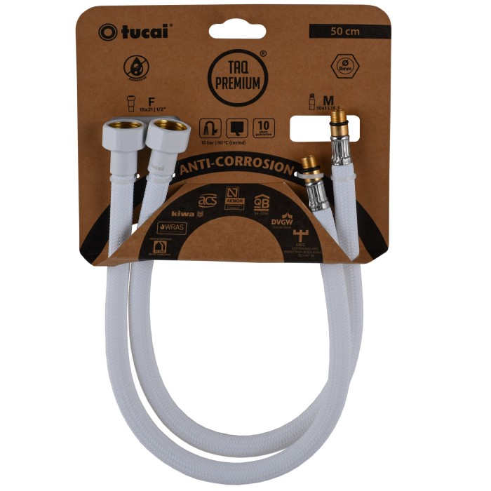 Шланг для змішувача TUCAI TAQ PREMIUM GRIF М10х1/2″ 0,5м. АНТИКОР. AСB ПАРА (Білий Мат) 209967 Шланг для змішувача TUCAI TAQ PREMIUM GRIF М10х1/2″ 0,5м. АНТИКОР. AСB ПАРА (Білий Мат) 209967