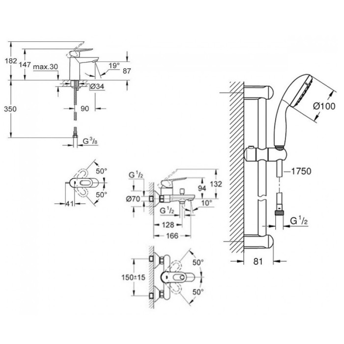Набір змішувачів для ванни S-Size Grohe BauLoop (123214S) Набір змішувачів для ванни S-Size Grohe BauLoop (123214S)