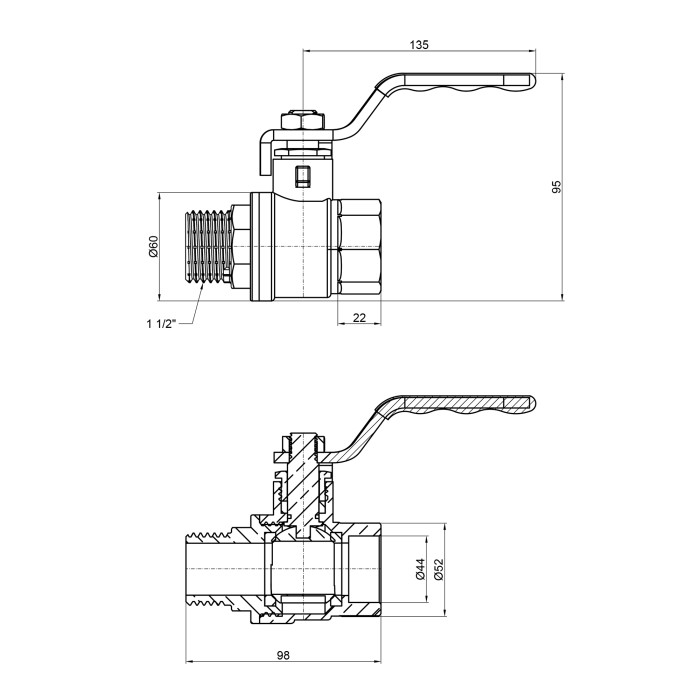 Кран кульовий Thermo Alliance Standart 1" 1/2 ВЗ для води (важіль) SD605NW40PN40 Кран кульовий Thermo Alliance Standart 1" 1/2 ВЗ для води (важіль) SD605NW40PN40