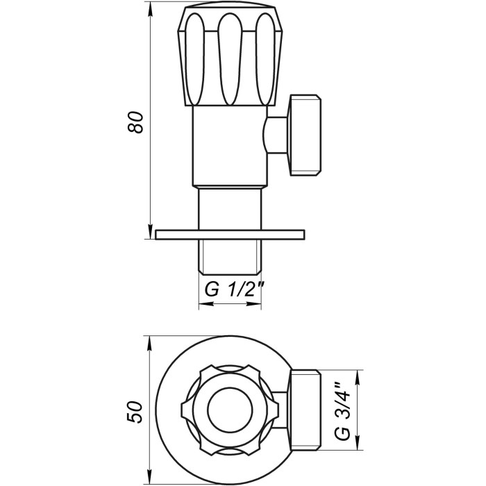 Кран вентильний кутовий Professional 1/2″X3/4″ NV-QP999 Кран вентильний кутовий Professional 1/2″X3/4″ NV-QP999