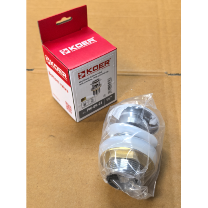 Донний клапан для раковини Koer PW-09-01 1 1/4'' з переливом автоматичний СLICK-СLACK (Колір хром) (KR5796)