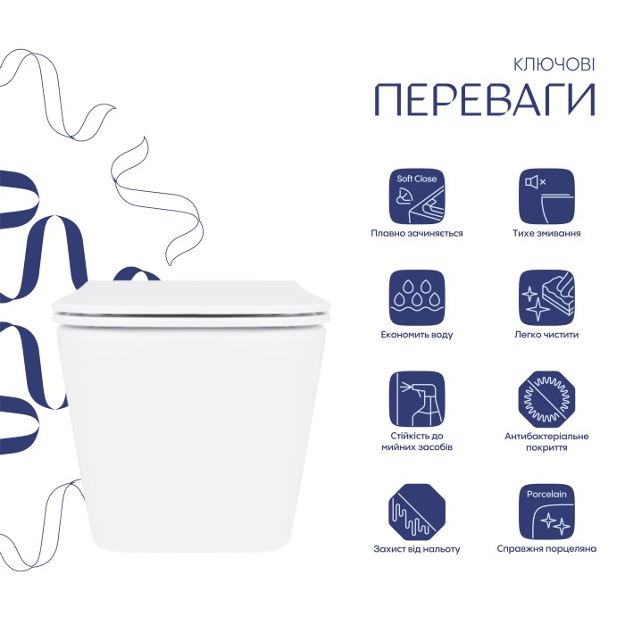 Унітаз підвісний Crow Rimless 485х340х330 мм, White, з сидінням Slim Duroplast/ Soft-close/ Quick Release QT05335171RW Qtap Унітаз підвісний Crow Rimless 485х340х330 мм, White, з сидінням Slim Duroplast/ Soft-close/ Quick Release QT05335171RW Qtap