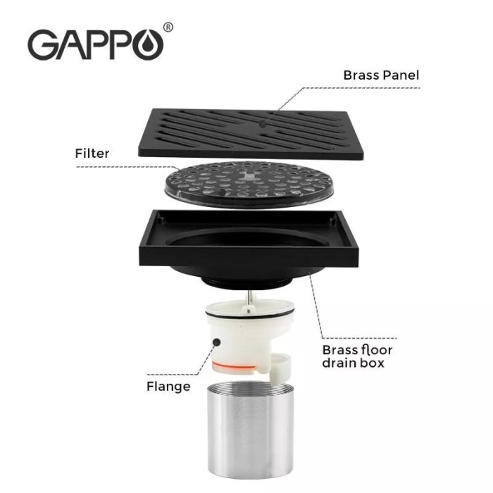 Трап вертикальний GAPPO G81050-6, латунь, 100х100 мм, чорний Трап вертикальний GAPPO G81050-6, латунь, 100х100 мм, чорний