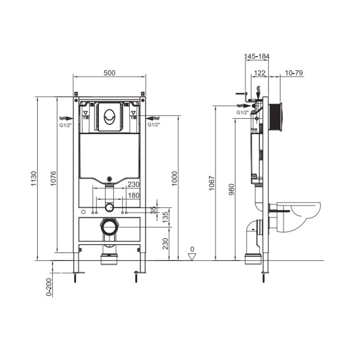 Інсталяція для підвісного унітазу Koer KT-0503-01 500x126x1150mm з панеллю змиву KT-0606-01 хром (KR5347) Інсталяція для підвісного унітазу Koer KT-0503-01 500x126x1150mm з панеллю змиву KT-0606-01 хром (KR5347)