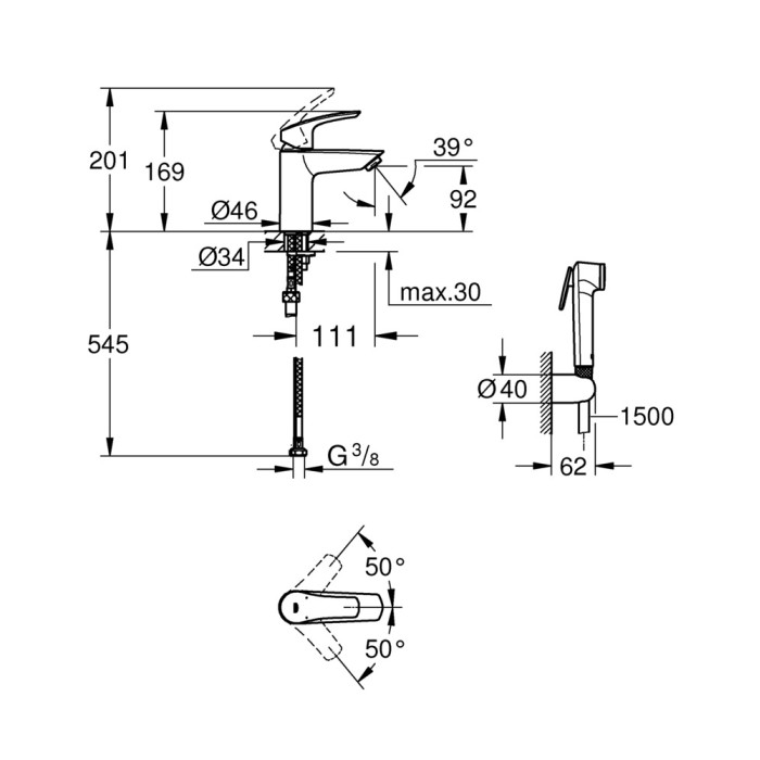 Змішувач для раковини з гігієнічним душем Grohe Eurosmart New (23124003) Змішувач для раковини з гігієнічним душем Grohe Eurosmart New (23124003)